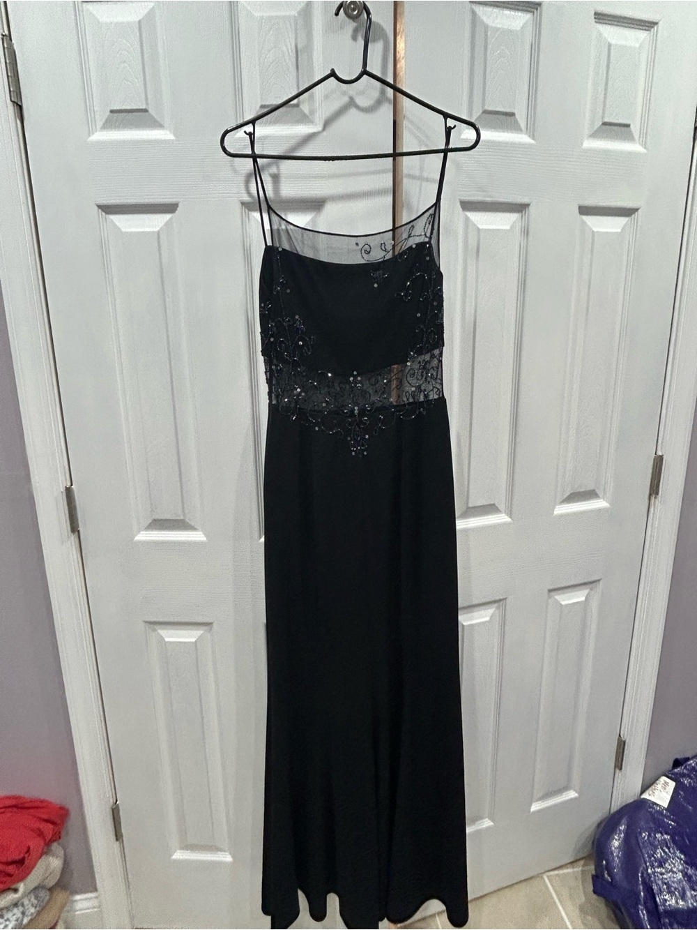 Dave & Johnny Black Beaded Backless Evening Gown